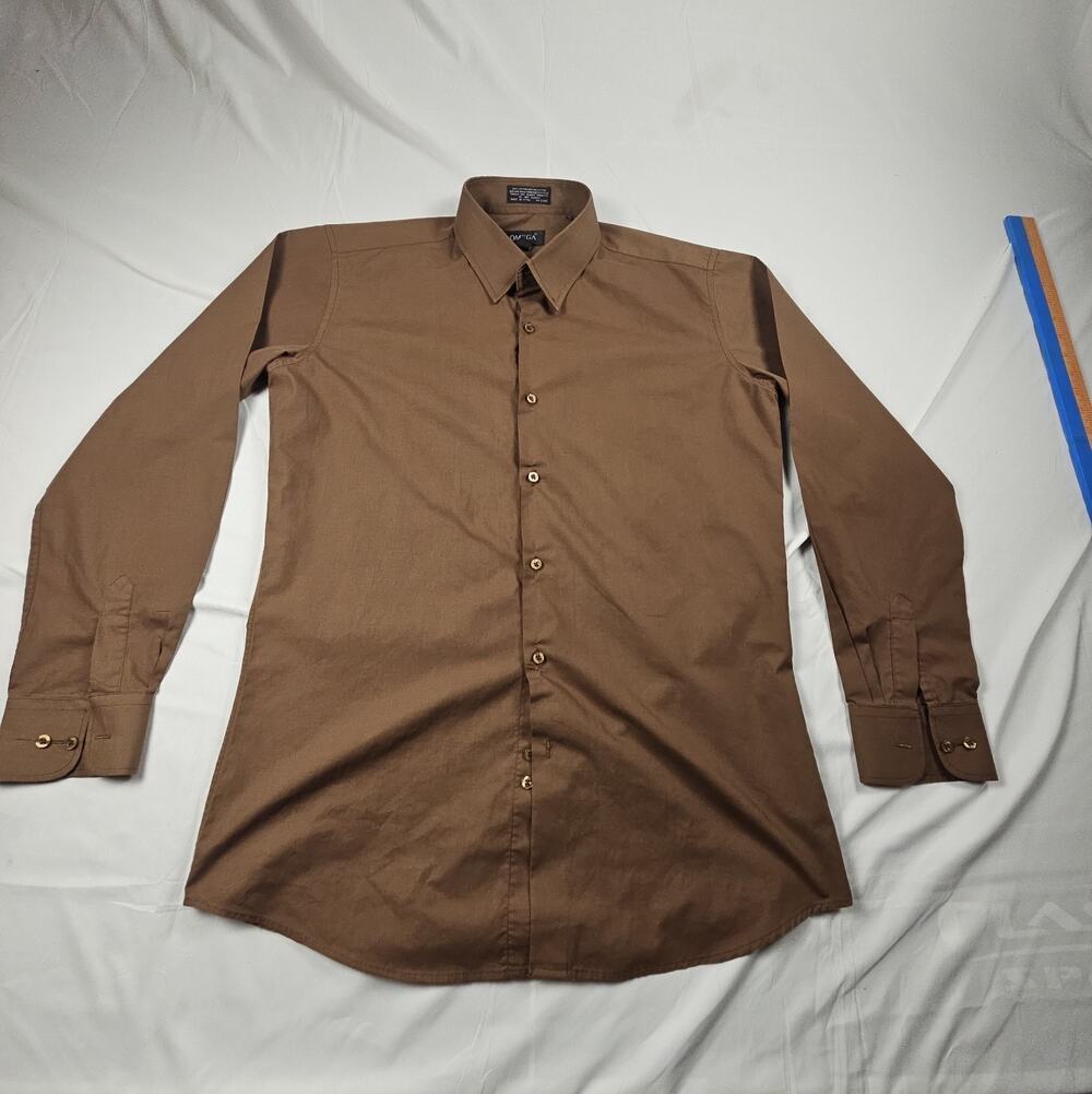 Dress Shirt by Omega Italy L Brown Taupe Long Sleeve 16-16.5 34-35 Cotton/Poly